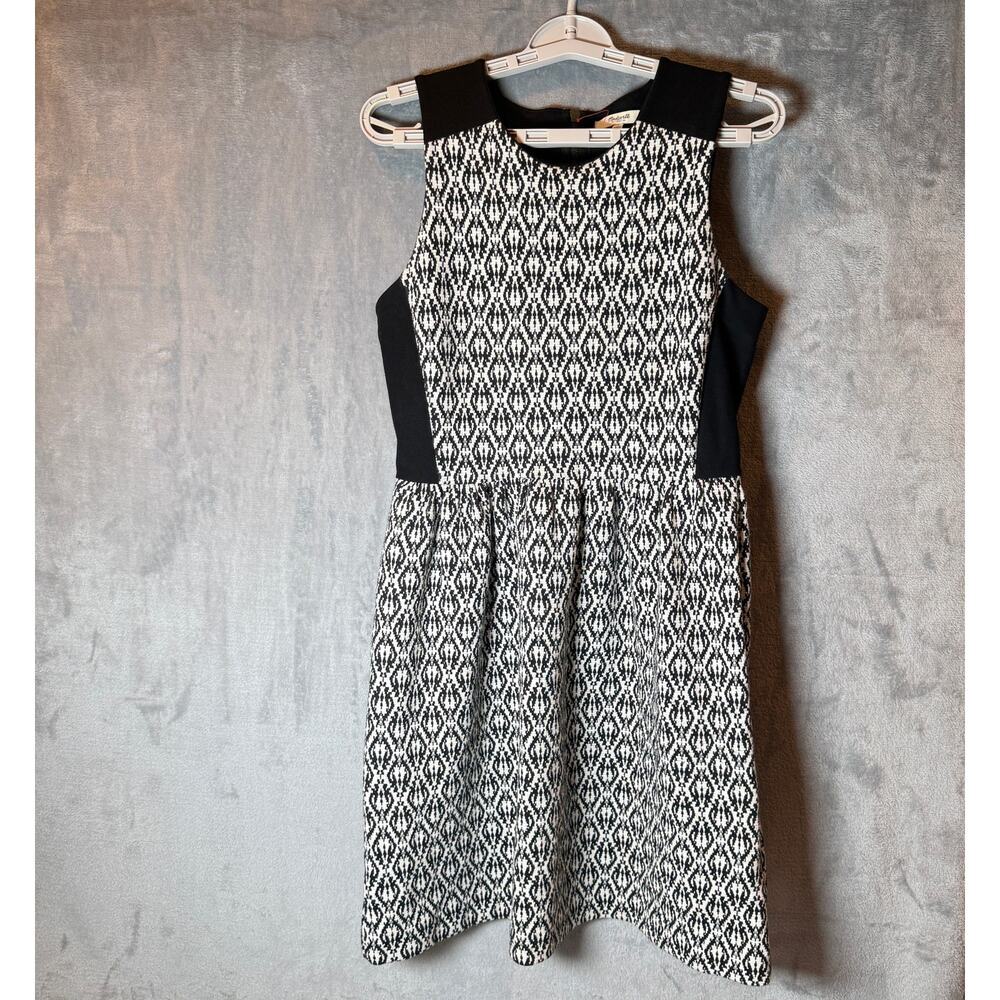 Madewell Black White Ikat Fit & Flare Dress Sleeveless Size Small preppy